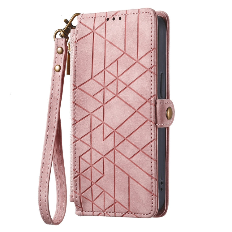 For Samsung Galaxy A22 4G Geometric Zipper Wallet Side Buckle Leather Phone Case(Pink) by buy2fix