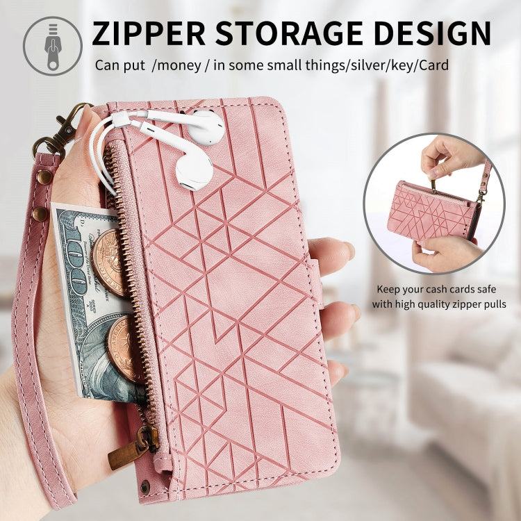 For Samsung Galaxy A13 5G Geometric Zipper Wallet Side Buckle Leather Phone Case(Pink) by buy2fix