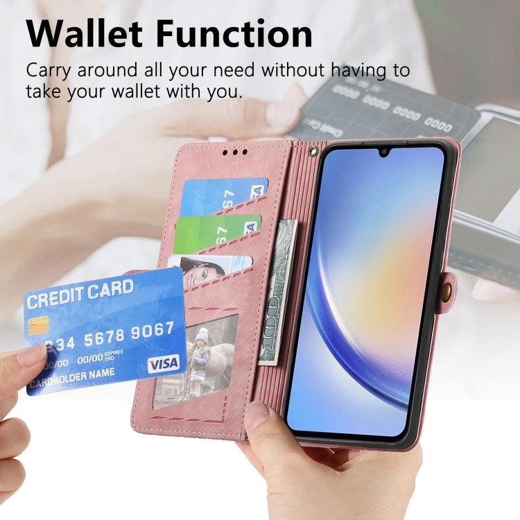 For Samsung Galaxy A14 4G Geometric Zipper Wallet Side Buckle Leather Phone Case(Pink) - Galaxy Phone Cases by buy2fix | Online Shopping UK | buy2fix