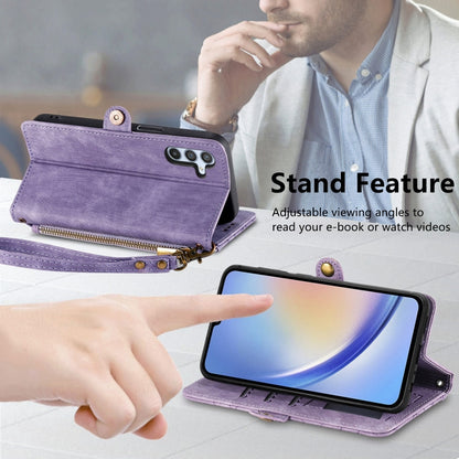 For Samsung Galaxy A14 5G Geometric Zipper Wallet Side Buckle Leather Phone Case(Purple) by buy2fix