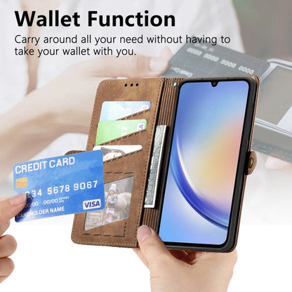 For Samsung Galaxy A14 5G Geometric Zipper Wallet Side Buckle Leather Phone Case(Brown) by buy2fix