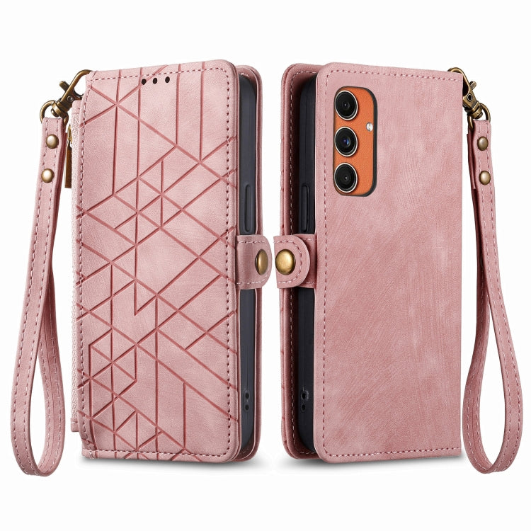 For Samsung Galaxy C55 Geometric Zipper Wallet Side Buckle Leather Phone Case(Pink) by buy2fix