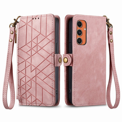 For Samsung Galaxy C55 Geometric Zipper Wallet Side Buckle Leather Phone Case(Pink) by buy2fix