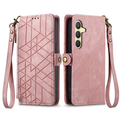 For Samsung Galaxy S25 5G Geometric Zipper Wallet Side Buckle Leather Phone Case(Pink) by buy2fix