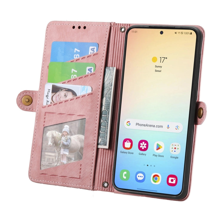 For Samsung Galaxy S25 5G Geometric Zipper Wallet Side Buckle Leather Phone Case(Pink) by buy2fix