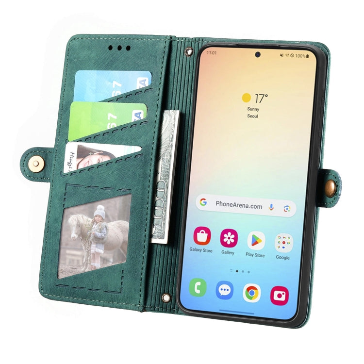 For Samsung Galaxy S25 5G Geometric Zipper Wallet Side Buckle Leather Phone Case(Green) by buy2fix