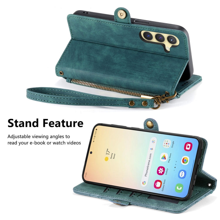 For Samsung Galaxy S25 5G Geometric Zipper Wallet Side Buckle Leather Phone Case(Green) by buy2fix