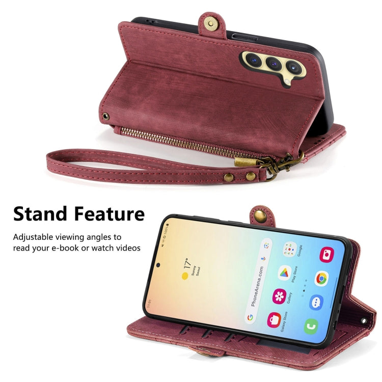 For Samsung Galaxy S25 5G Geometric Zipper Wallet Side Buckle Leather Phone Case(Red) by buy2fix