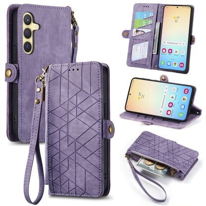 For Samsung Galaxy S25 5G Geometric Zipper Wallet Side Buckle Leather Phone Case(Purple) by buy2fix