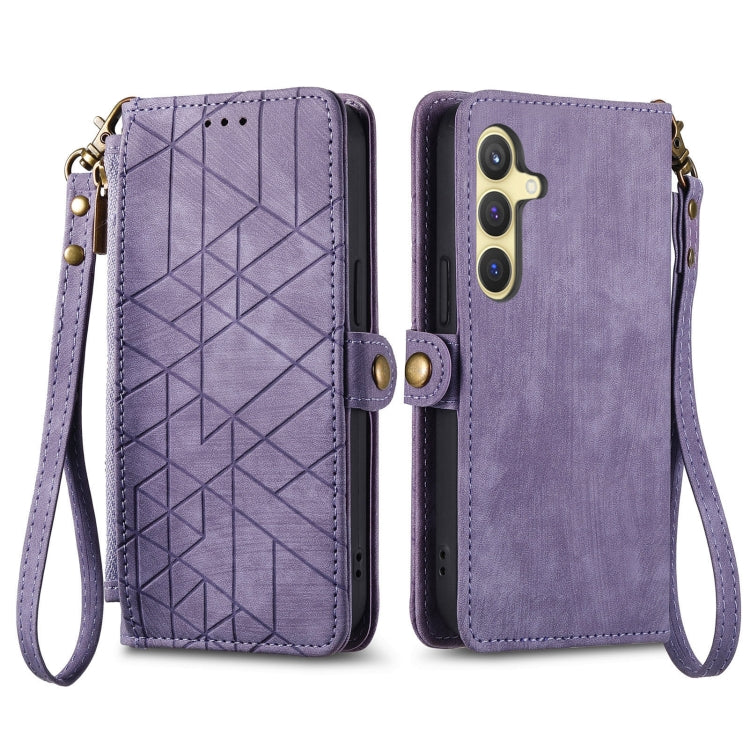 For Samsung Galaxy S25 5G Geometric Zipper Wallet Side Buckle Leather Phone Case(Purple) by buy2fix