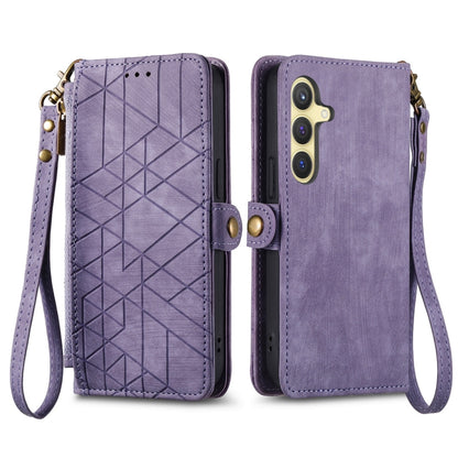 For Samsung Galaxy S25 5G Geometric Zipper Wallet Side Buckle Leather Phone Case(Purple) by buy2fix