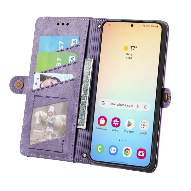 For Samsung Galaxy S25 5G Geometric Zipper Wallet Side Buckle Leather Phone Case(Purple) by buy2fix