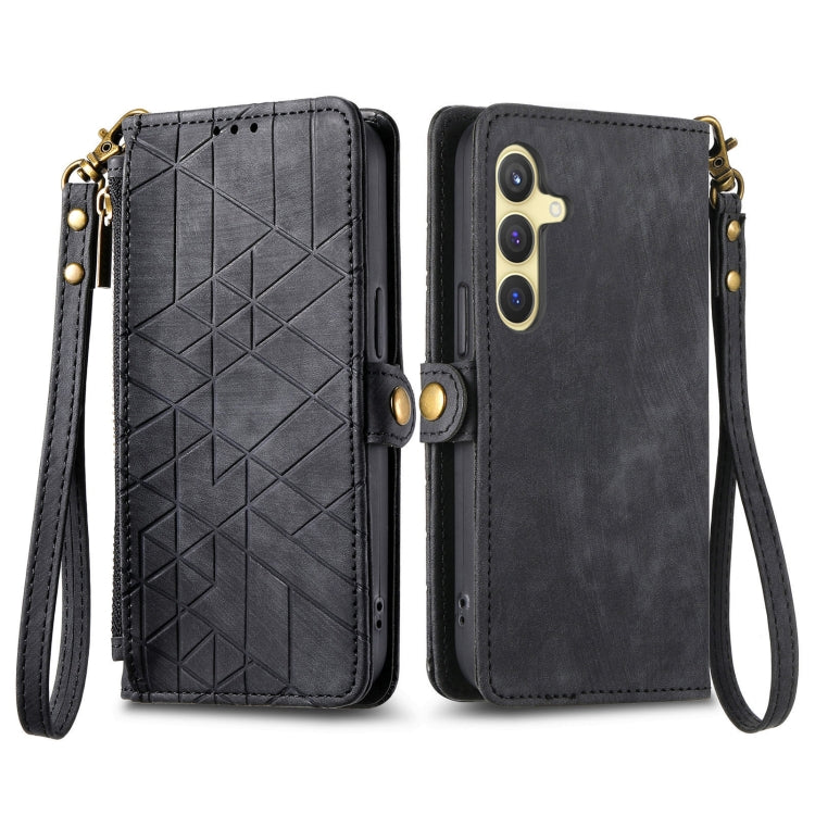 For Samsung Galaxy S25 5G Geometric Zipper Wallet Side Buckle Leather Phone Case(Black) by buy2fix