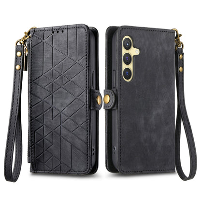 For Samsung Galaxy S25 5G Geometric Zipper Wallet Side Buckle Leather Phone Case(Black) by buy2fix