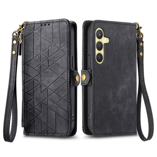 For Samsung Galaxy S25 5G Geometric Zipper Wallet Side Buckle Leather Phone Case(Black) by buy2fix