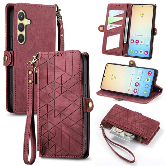 For Samsung Galaxy S25+ 5G Geometric Zipper Wallet Side Buckle Leather Phone Case(Red) by buy2fix