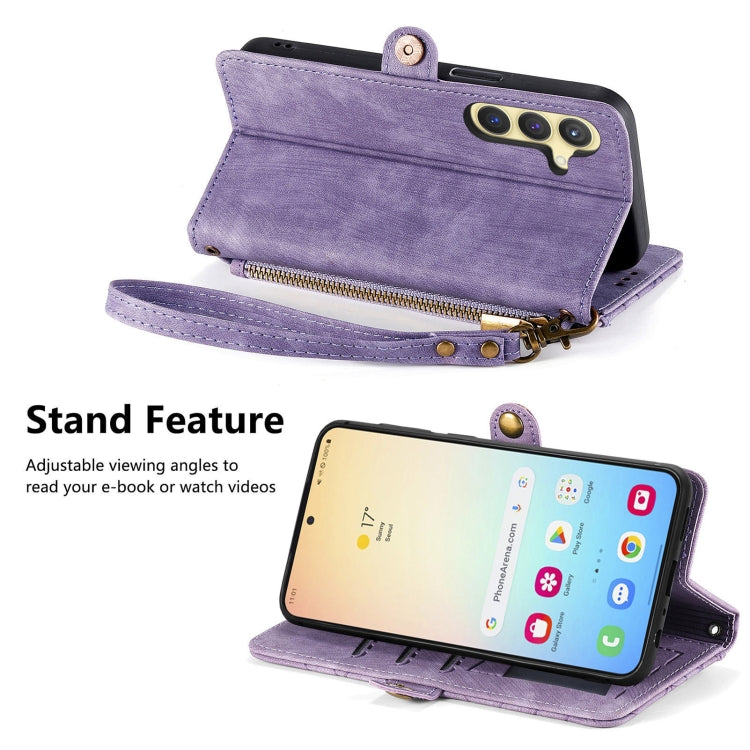 For Samsung Galaxy S25+ 5G Geometric Zipper Wallet Side Buckle Leather Phone Case(Purple) by buy2fix