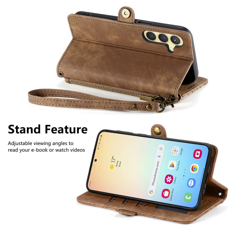 For Samsung Galaxy S25+ 5G Geometric Zipper Wallet Side Buckle Leather Phone Case(Brown) by buy2fix