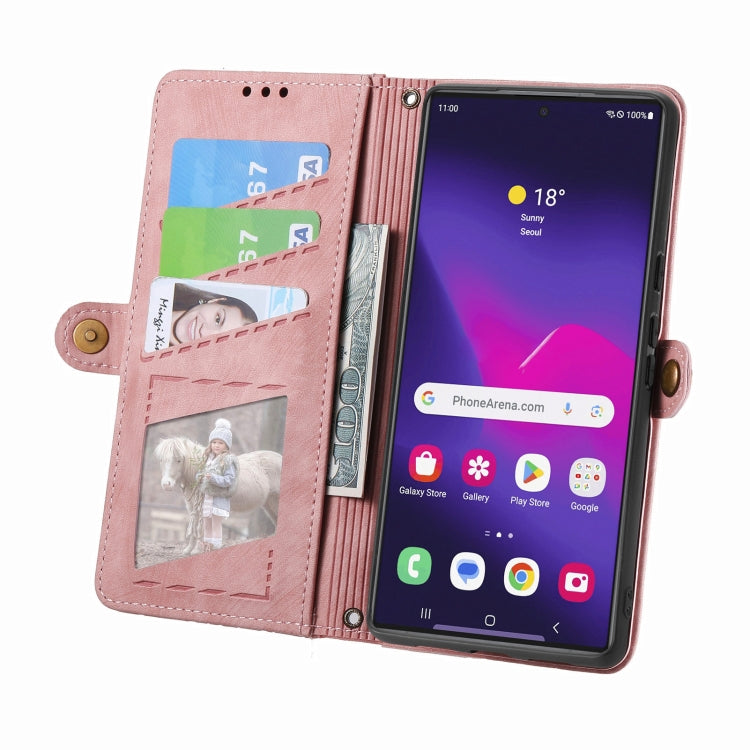 For Samsung Galaxy S25 Ultra 5G Geometric Zipper Wallet Side Buckle Leather Phone Case(Pink) by buy2fix
