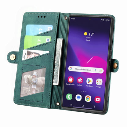 For Samsung Galaxy S25 Ultra 5G Geometric Zipper Wallet Side Buckle Leather Phone Case(Green) by buy2fix
