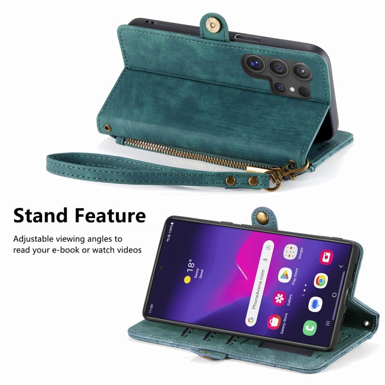 For Samsung Galaxy S25 Ultra 5G Geometric Zipper Wallet Side Buckle Leather Phone Case(Green) by buy2fix