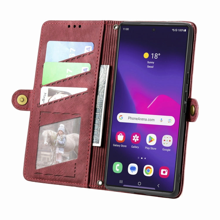 For Samsung Galaxy S25 Ultra 5G Geometric Zipper Wallet Side Buckle Leather Phone Case(Red) by buy2fix