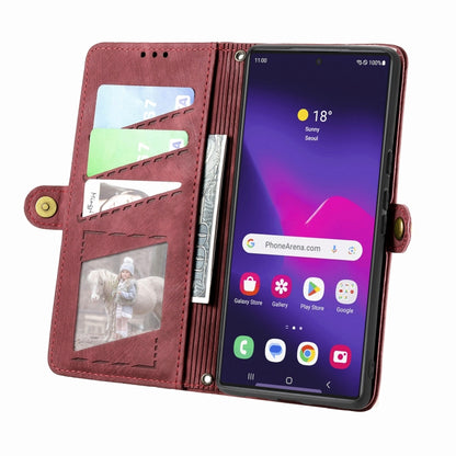 For Samsung Galaxy S25 Ultra 5G Geometric Zipper Wallet Side Buckle Leather Phone Case(Red) by buy2fix