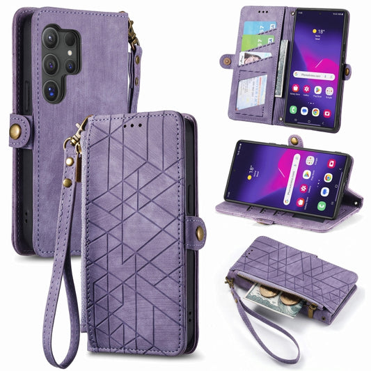 For Samsung Galaxy S25 Ultra 5G Geometric Zipper Wallet Side Buckle Leather Phone Case(Purple) by buy2fix