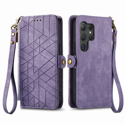 For Samsung Galaxy S25 Ultra 5G Geometric Zipper Wallet Side Buckle Leather Phone Case(Purple) by buy2fix