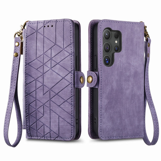 For Samsung Galaxy S25 Ultra 5G Geometric Zipper Wallet Side Buckle Leather Phone Case(Purple) by buy2fix