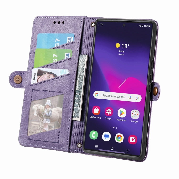 For Samsung Galaxy S25 Ultra 5G Geometric Zipper Wallet Side Buckle Leather Phone Case(Purple) by buy2fix