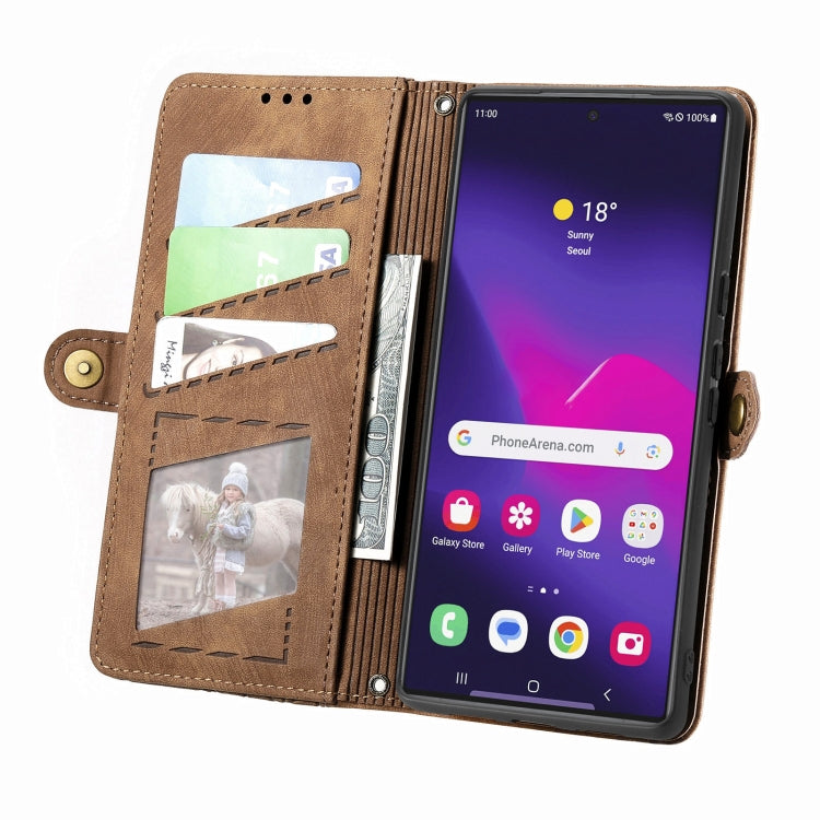 For Samsung Galaxy S25 Ultra 5G Geometric Zipper Wallet Side Buckle Leather Phone Case(Brown) by buy2fix