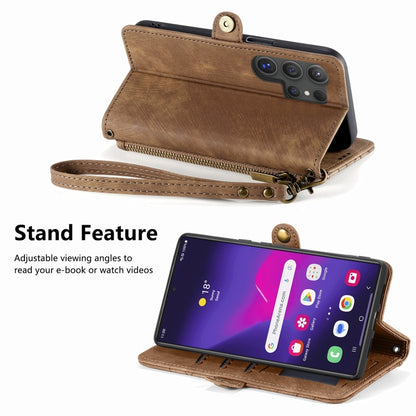 For Samsung Galaxy S25 Ultra 5G Geometric Zipper Wallet Side Buckle Leather Phone Case(Brown) by buy2fix