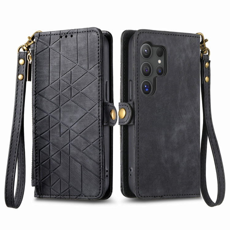 For Samsung Galaxy S25 Ultra 5G Geometric Zipper Wallet Side Buckle Leather Phone Case(Black) by buy2fix