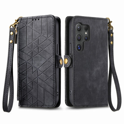 For Samsung Galaxy S25 Ultra 5G Geometric Zipper Wallet Side Buckle Leather Phone Case(Black) by buy2fix