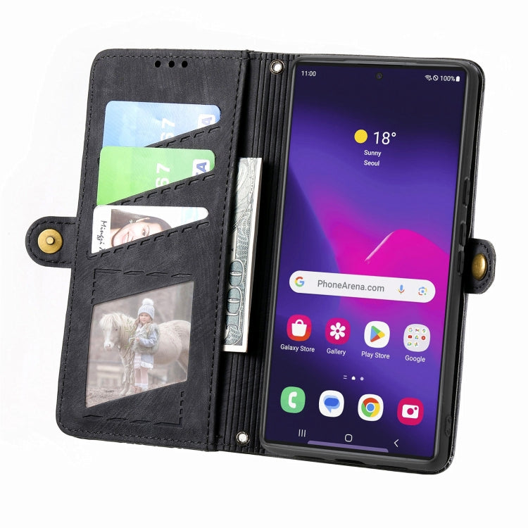 For Samsung Galaxy S25 Ultra 5G Geometric Zipper Wallet Side Buckle Leather Phone Case(Black) by buy2fix