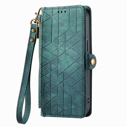 For Sony Xperia 1 V Geometric Zipper Wallet Side Buckle Leather Phone Case(Green) by buy2fix
