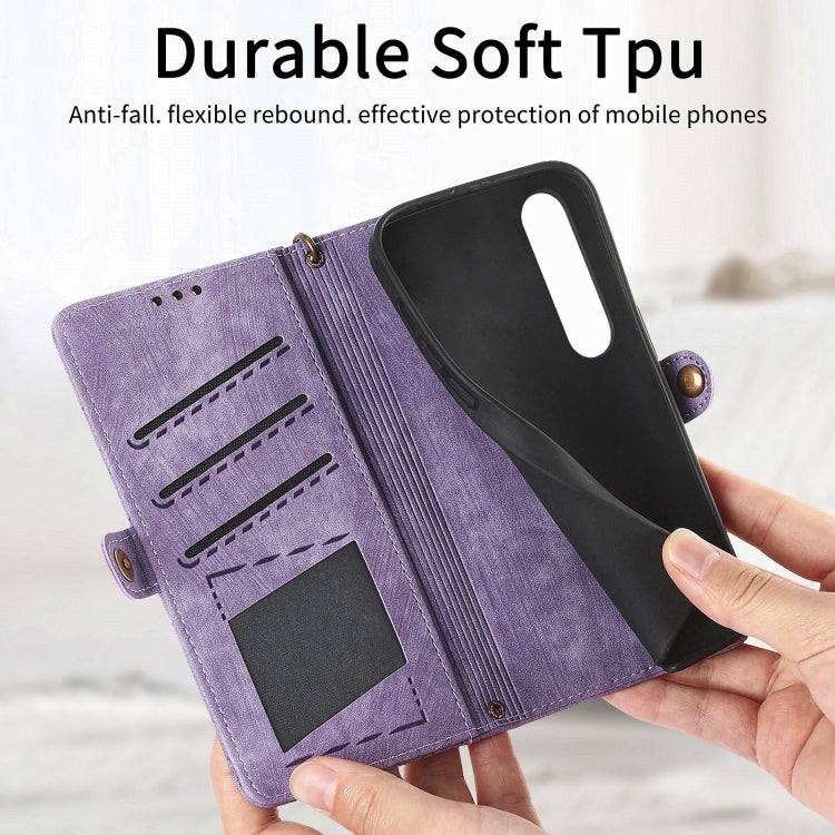 For Sony Xperia 1 V Geometric Zipper Wallet Side Buckle Leather Phone Case(Purple) by buy2fix