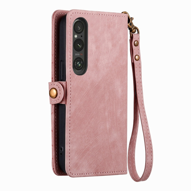 For Sony Xperia 10 V Geometric Zipper Wallet Side Buckle Leather Phone Case(Pink) - Sony Cases by buy2fix | Online Shopping UK | buy2fix