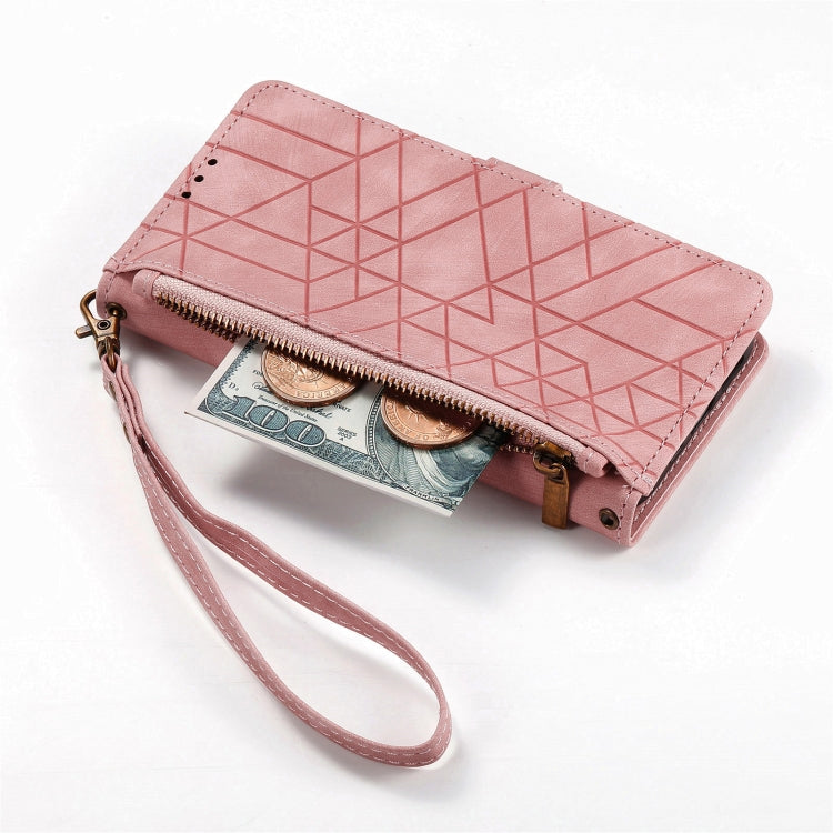 For Sony Xperia 10 V Geometric Zipper Wallet Side Buckle Leather Phone Case(Pink) - Sony Cases by buy2fix | Online Shopping UK | buy2fix