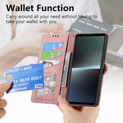 For Sony Xperia 10 V Geometric Zipper Wallet Side Buckle Leather Phone Case(Pink) - Sony Cases by buy2fix | Online Shopping UK | buy2fix