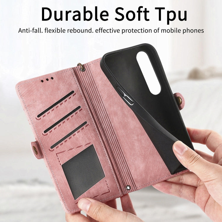 For Sony Xperia 10 V Geometric Zipper Wallet Side Buckle Leather Phone Case(Pink) - Sony Cases by buy2fix | Online Shopping UK | buy2fix