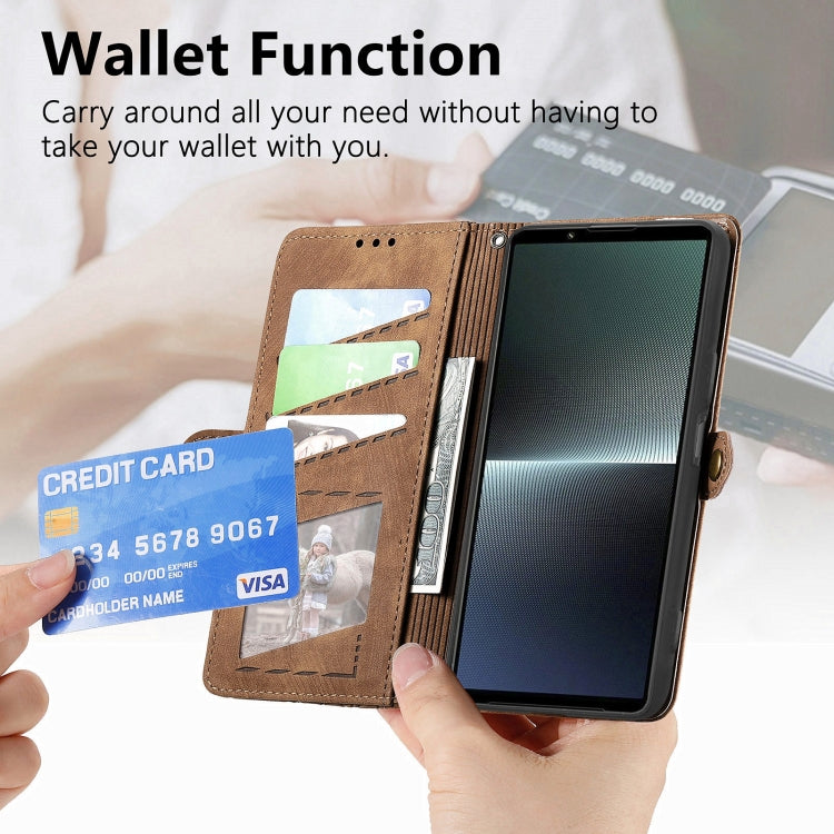 For Sony Xperia 10 V Geometric Zipper Wallet Side Buckle Leather Phone Case(Brown) by buy2fix