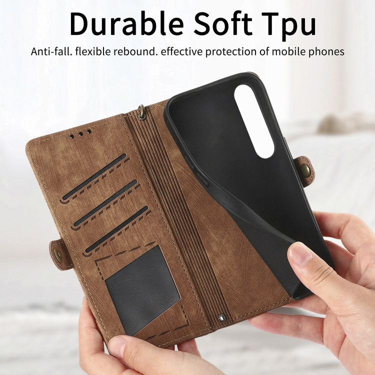 For Sony Xperia 10 V Geometric Zipper Wallet Side Buckle Leather Phone Case(Brown) by buy2fix