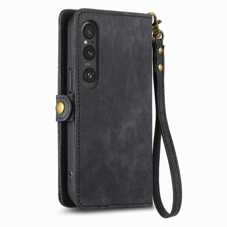 For Sony Xperia 10 V Geometric Zipper Wallet Side Buckle Leather Phone Case(Black) by buy2fix