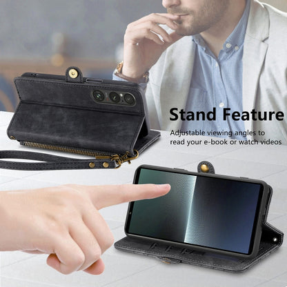 For Sony Xperia 10 V Geometric Zipper Wallet Side Buckle Leather Phone Case(Black) by buy2fix