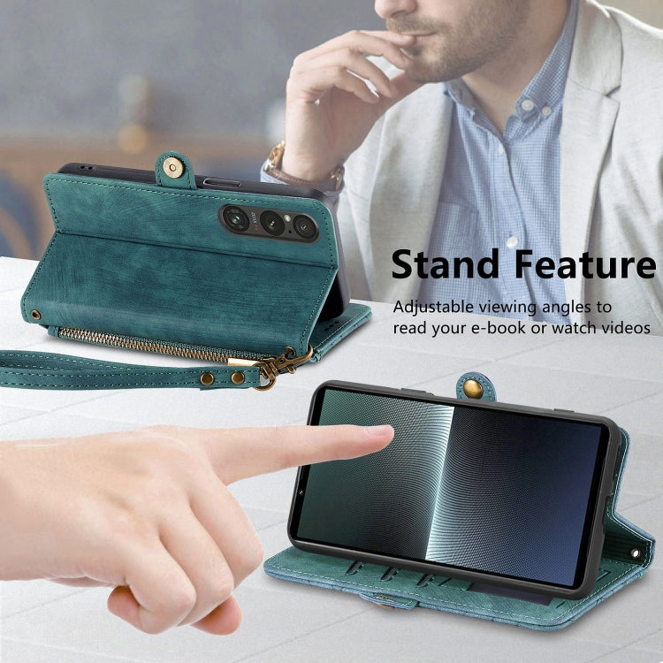 For Sony Xperia 5 III Geometric Zipper Wallet Side Buckle Leather Phone Case(Green) by buy2fix
