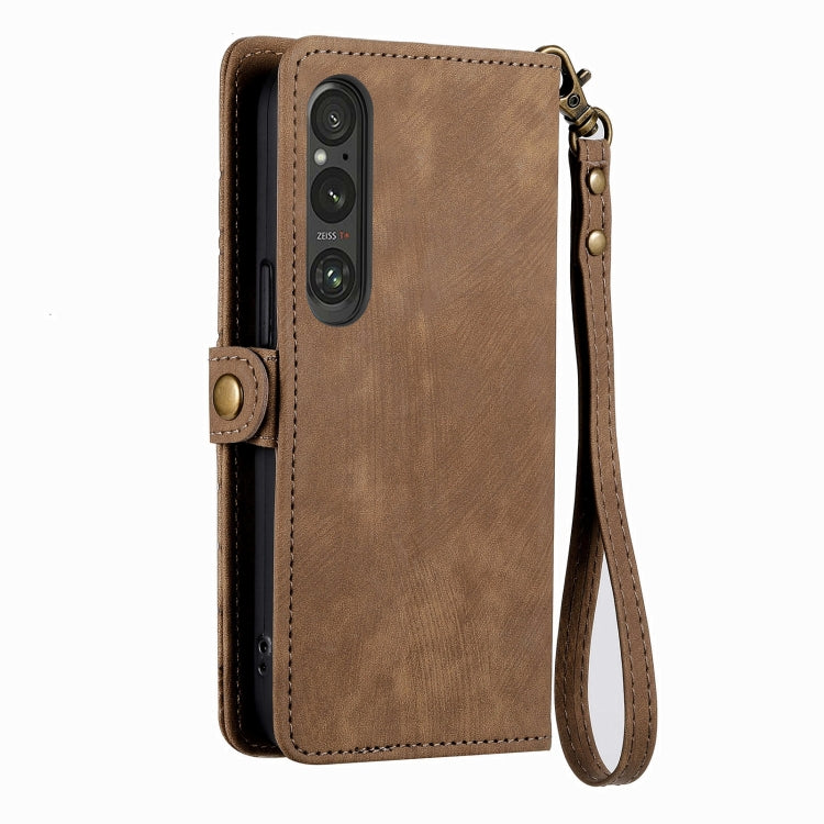 For Sony Xperia 5 III Geometric Zipper Wallet Side Buckle Leather Phone Case(Brown) by buy2fix
