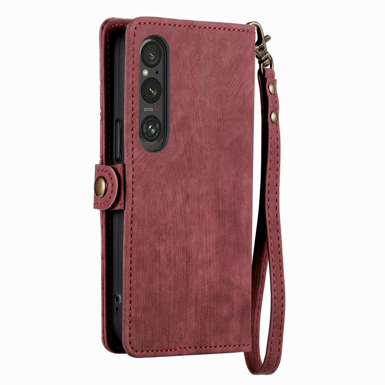 For Sony Xperia 1 III Geometric Zipper Wallet Side Buckle Leather Phone Case(Red) - Sony Cases by buy2fix | Online Shopping UK | buy2fix