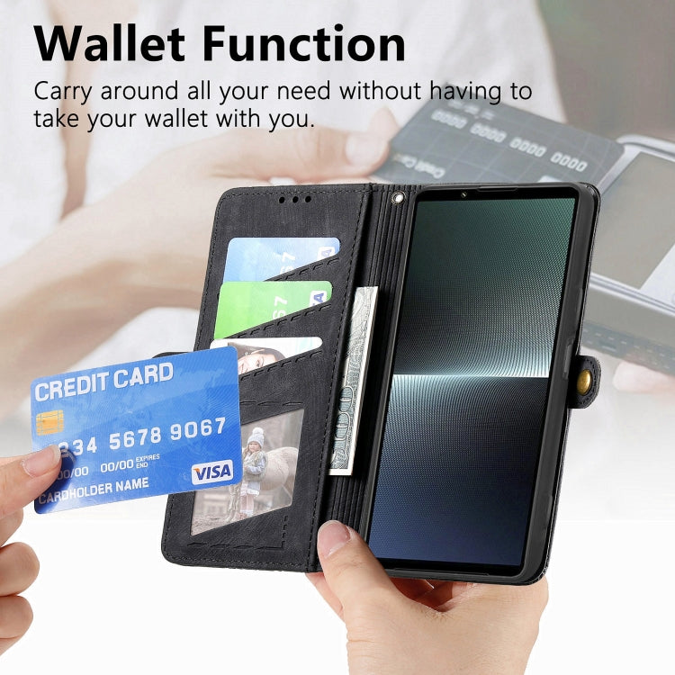 For Sony Xperia 1 III Geometric Zipper Wallet Side Buckle Leather Phone Case(Black) by buy2fix